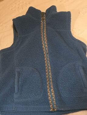 LLBEAN Blue Sherpa Fleece Vest - Cozy Textured Zip Front. Large.